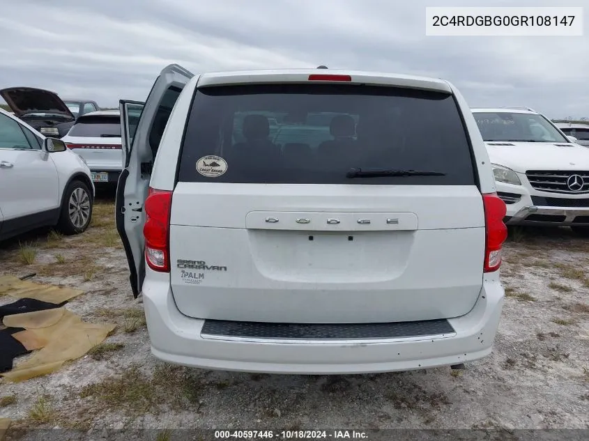 2016 Dodge Grand Caravan Se Plus VIN: 2C4RDGBG0GR108147 Lot: 40597446