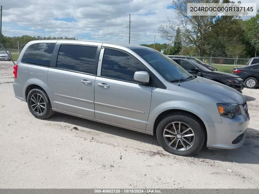 2016 Dodge Grand Caravan Sxt VIN: 2C4RDGCG0GR137145 Lot: 40602120