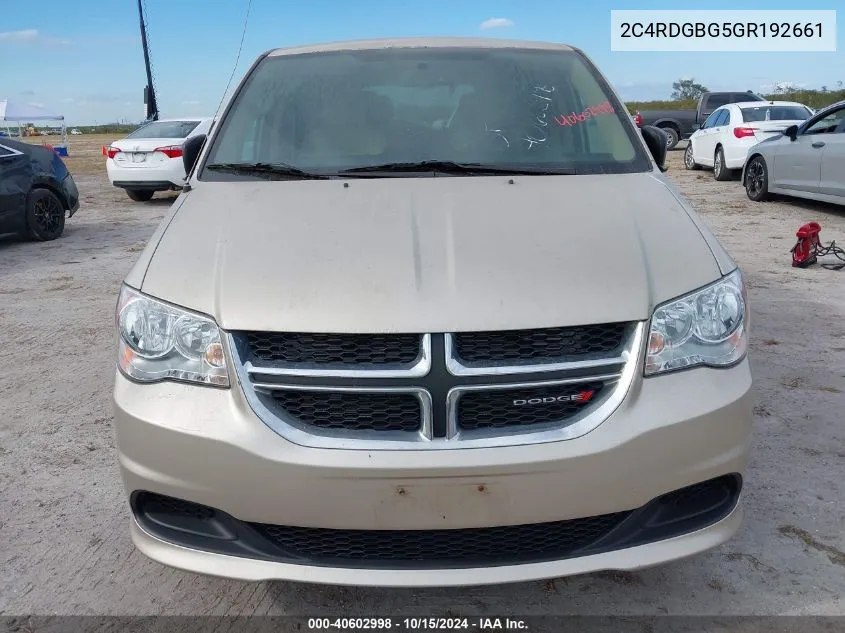 2016 Dodge Grand Caravan Se VIN: 2C4RDGBG5GR192661 Lot: 40602998