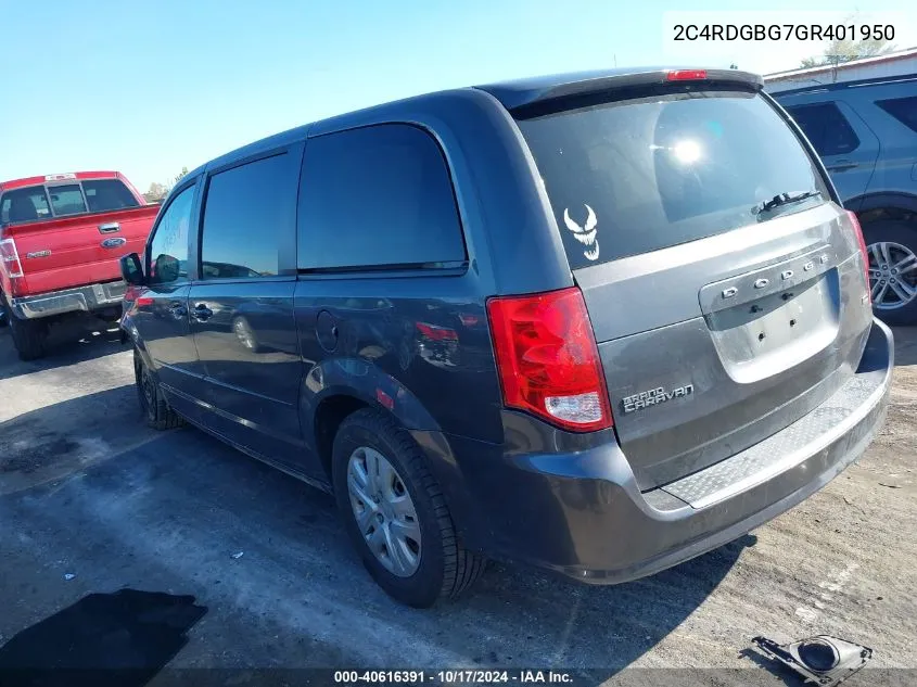 2016 Dodge Grand Caravan Se VIN: 2C4RDGBG7GR401950 Lot: 40616391