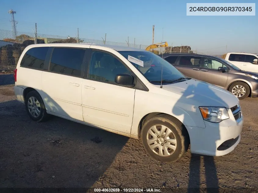 2016 Dodge Grand Caravan Se VIN: 2C4RDGBG9GR370345 Lot: 40632659