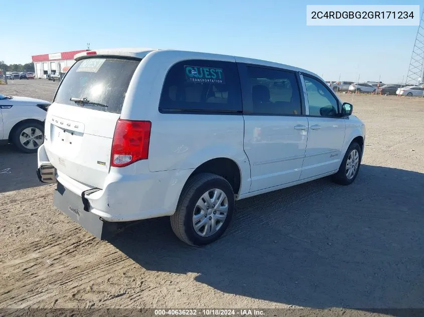 2016 Dodge Grand Caravan Se VIN: 2C4RDGBG2GR171234 Lot: 40636232