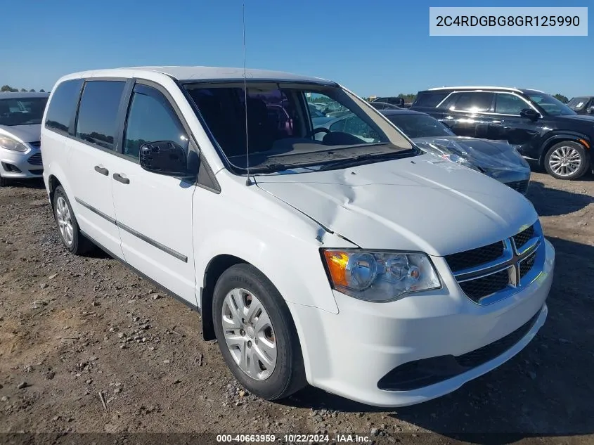 2016 Dodge Grand Caravan American Value Pkg VIN: 2C4RDGBG8GR125990 Lot: 40663959