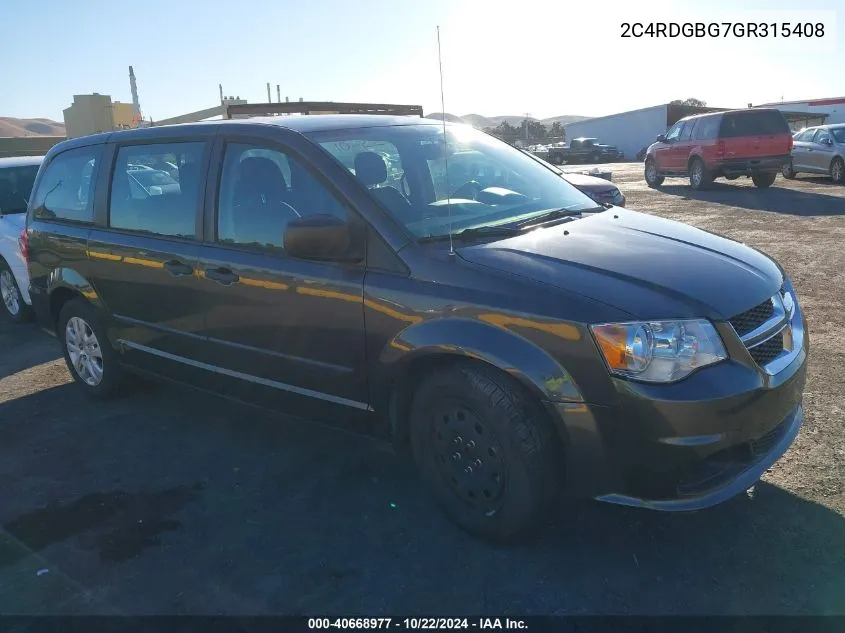 2C4RDGBG7GR315408 2016 Dodge Grand Caravan American Value Pkg