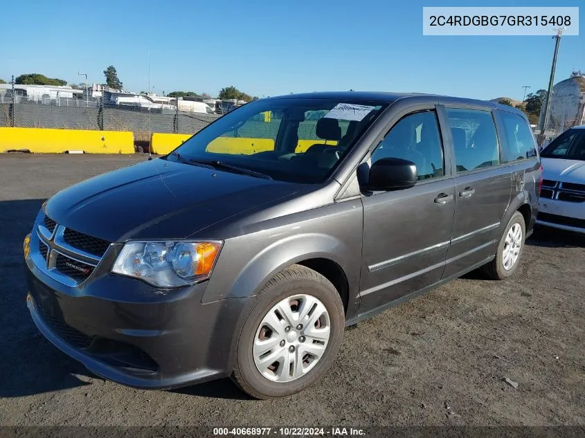 2016 Dodge Grand Caravan American Value Pkg VIN: 2C4RDGBG7GR315408 Lot: 40668977