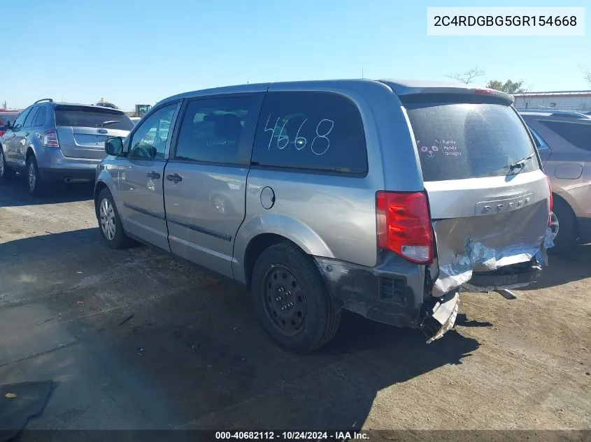 2016 Dodge Grand Caravan Se VIN: 2C4RDGBG5GR154668 Lot: 40682112