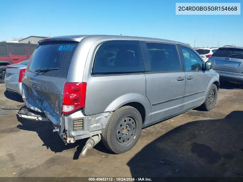 2016 Dodge Grand Caravan Se VIN: 2C4RDGBG5GR154668 Lot: 40682112