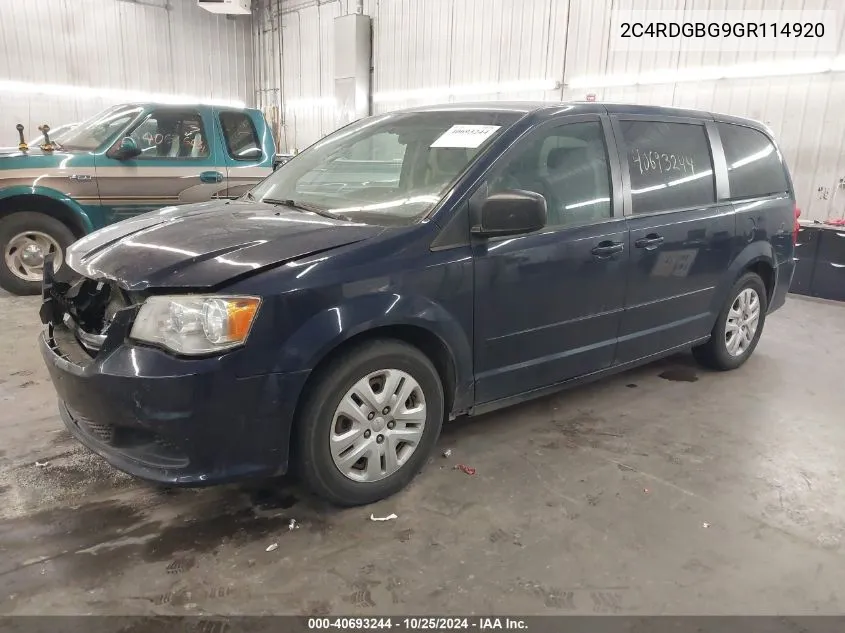 2016 Dodge Grand Caravan Se VIN: 2C4RDGBG9GR114920 Lot: 40693244