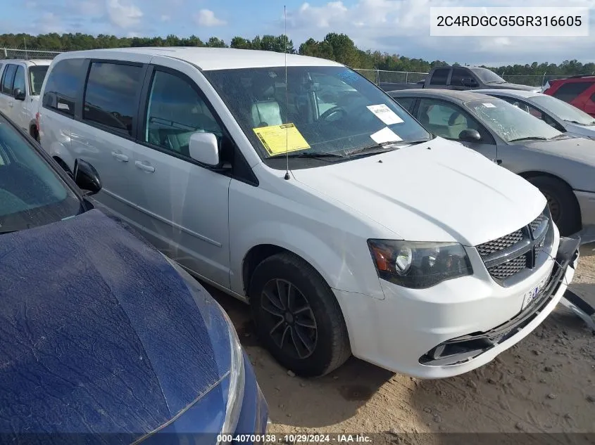 2016 Dodge Grand Caravan Sxt VIN: 2C4RDGCG5GR316605 Lot: 40700138