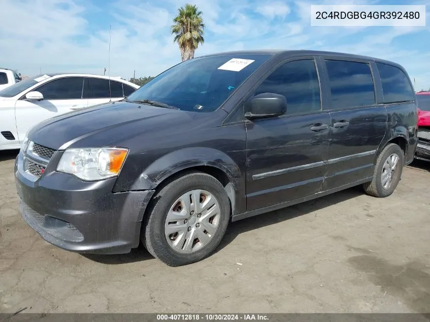 2016 Dodge Grand Caravan American Value Pkg VIN: 2C4RDGBG4GR392480 Lot: 40712818