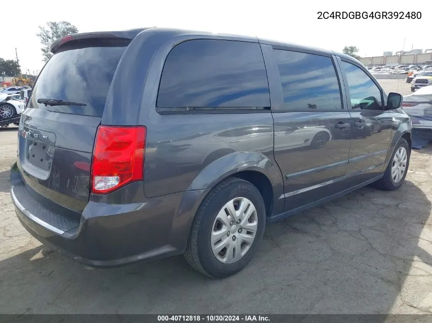 2016 Dodge Grand Caravan American Value Pkg VIN: 2C4RDGBG4GR392480 Lot: 40712818