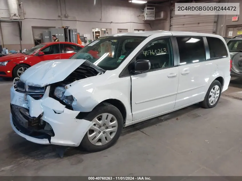 2016 Dodge Grand Caravan Se VIN: 2C4RDGBG0GR244472 Lot: 40760263