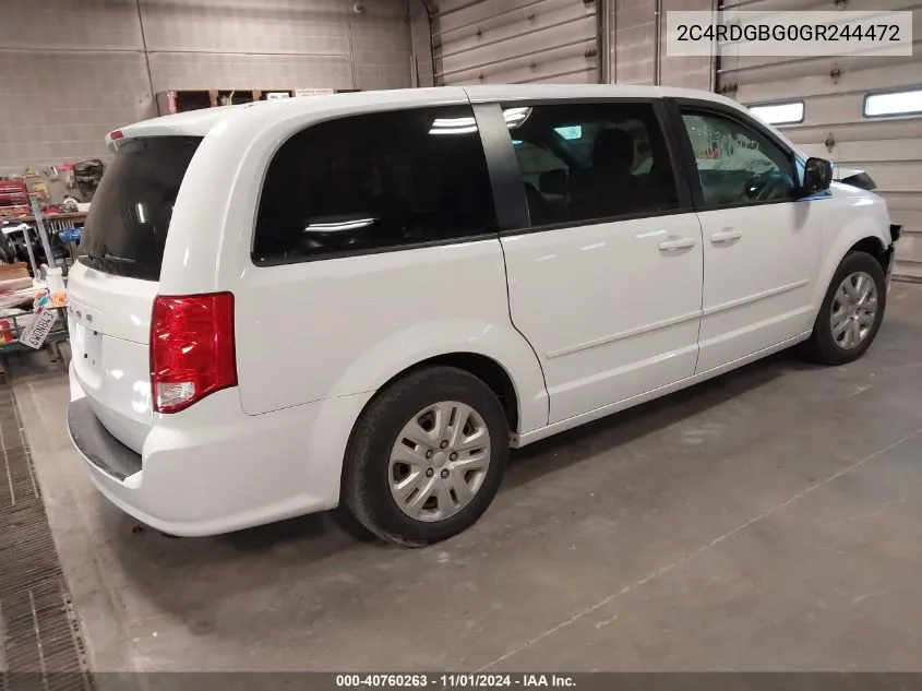 2016 Dodge Grand Caravan Se VIN: 2C4RDGBG0GR244472 Lot: 40760263