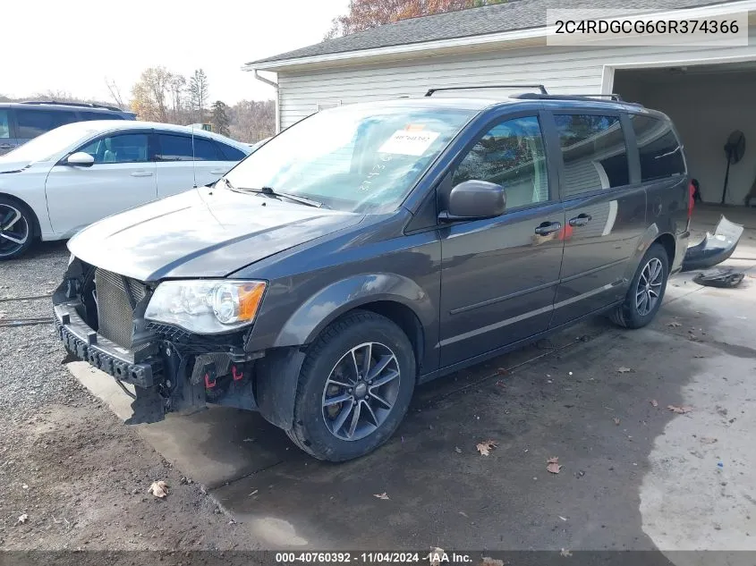 2016 Dodge Grand Caravan Sxt VIN: 2C4RDGCG6GR374366 Lot: 40760392