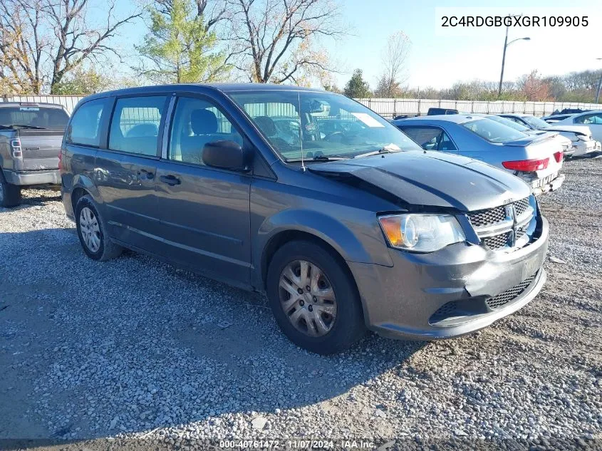 2016 Dodge Grand Caravan American Value Pkg VIN: 2C4RDGBGXGR109905 Lot: 40761472