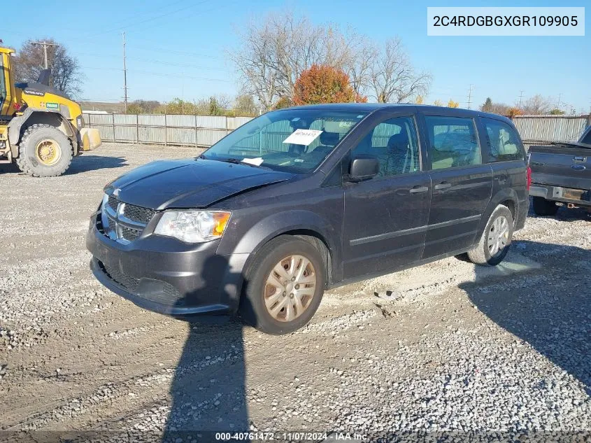 2016 Dodge Grand Caravan American Value Pkg VIN: 2C4RDGBGXGR109905 Lot: 40761472