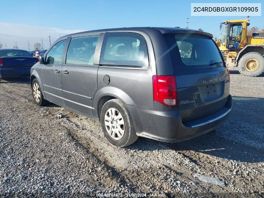 2016 Dodge Grand Caravan American Value Pkg VIN: 2C4RDGBGXGR109905 Lot: 40761472