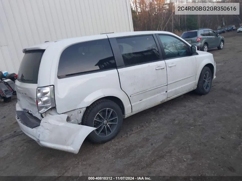 2016 Dodge Grand Caravan Se Plus VIN: 2C4RDGBG2GR350616 Lot: 40810312