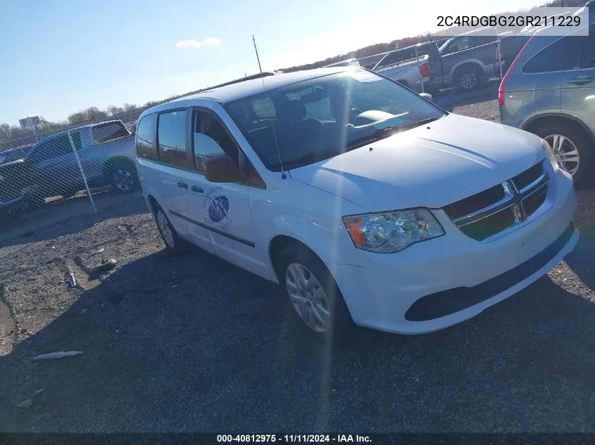 2016 Dodge Grand Caravan American Value Pkg VIN: 2C4RDGBG2GR211229 Lot: 40812975