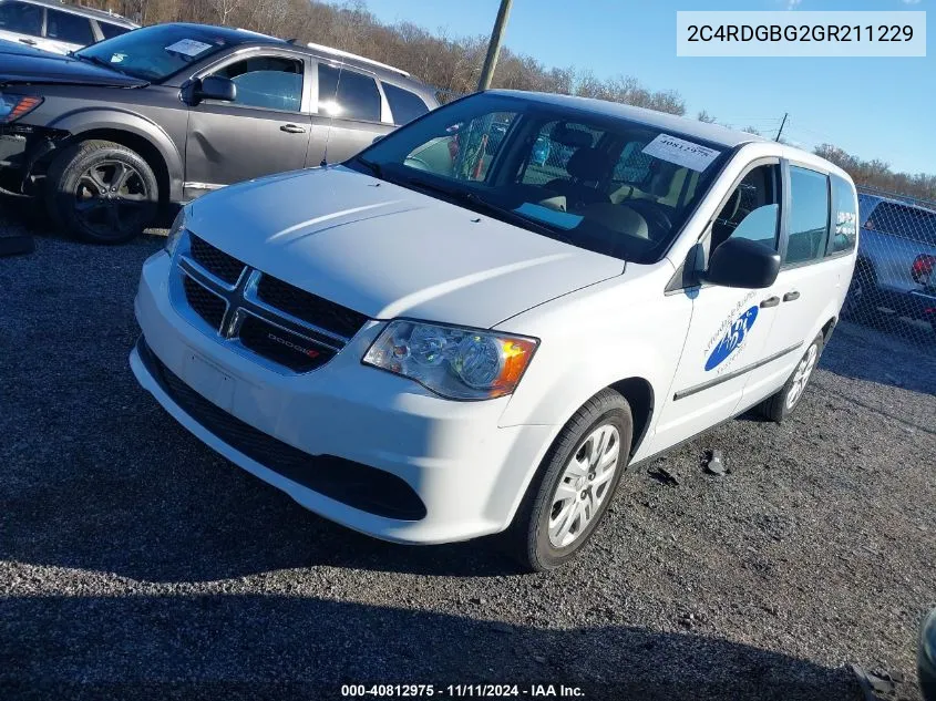 2016 Dodge Grand Caravan American Value Pkg VIN: 2C4RDGBG2GR211229 Lot: 40812975