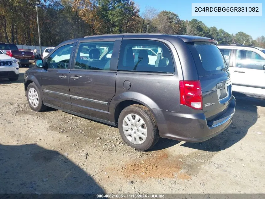 2016 Dodge Grand Caravan Se/Sxt VIN: 2C4RDGBG6GR331082 Lot: 40821005