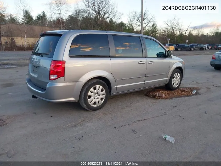 2016 Dodge Grand Caravan Se VIN: 2C4RDGBG2GR401130 Lot: 40823273