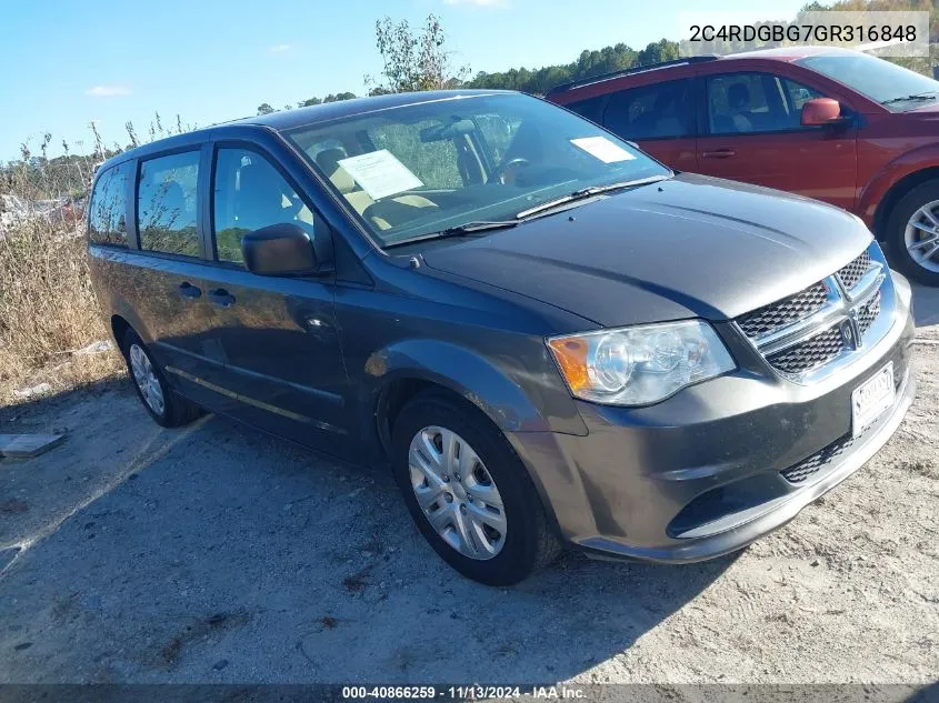 2016 Dodge Grand Caravan American Value Pkg VIN: 2C4RDGBG7GR316848 Lot: 40866259