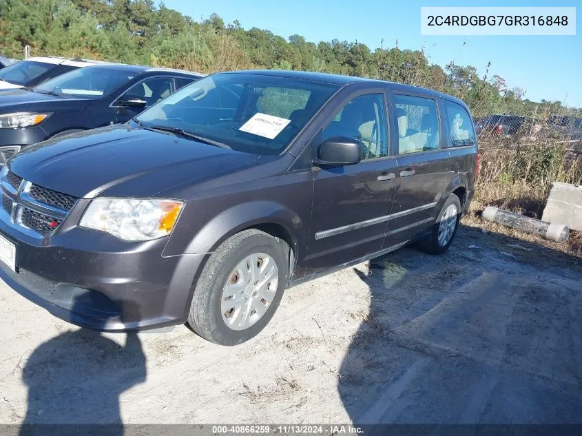 2016 Dodge Grand Caravan American Value Pkg VIN: 2C4RDGBG7GR316848 Lot: 40866259