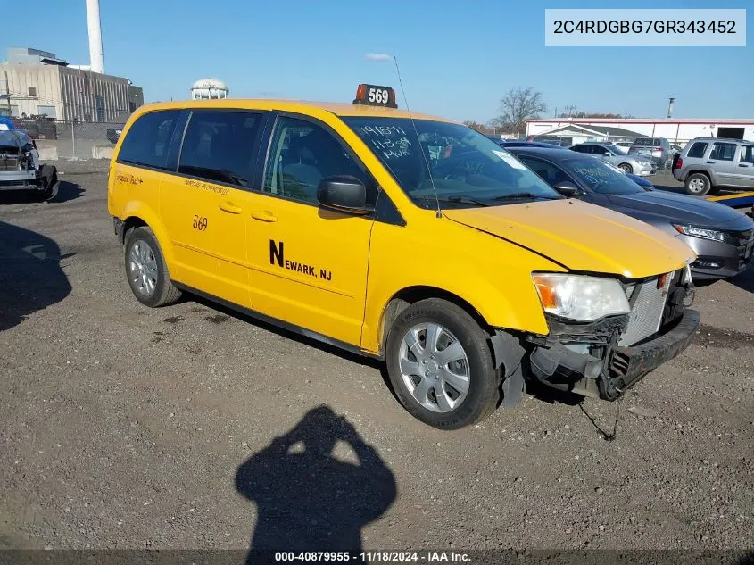 2C4RDGBG7GR343452 2016 Dodge Grand Caravan Se