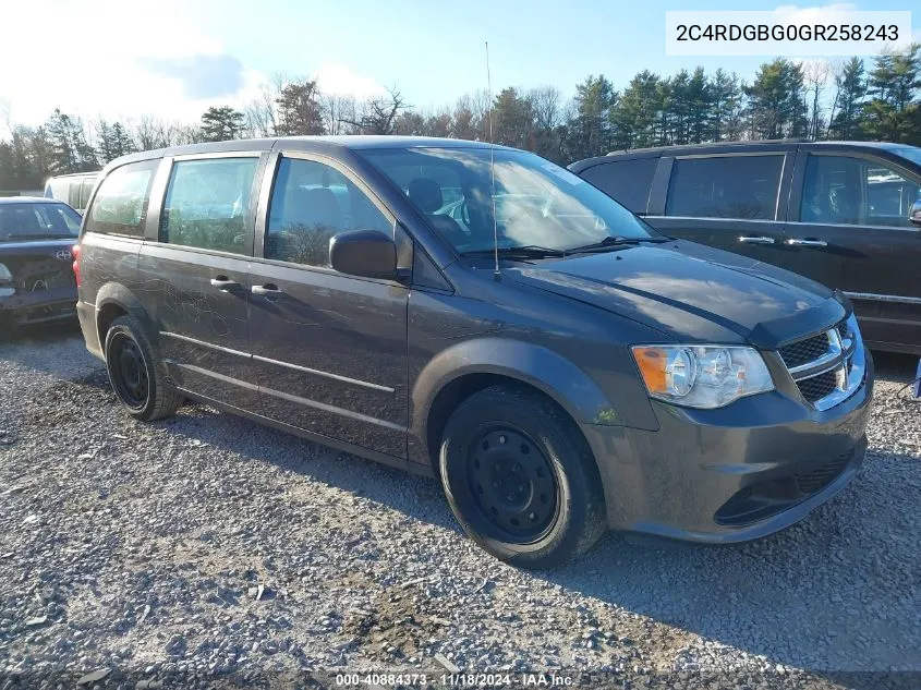 2016 Dodge Grand Caravan American Value Pkg VIN: 2C4RDGBG0GR258243 Lot: 40884373