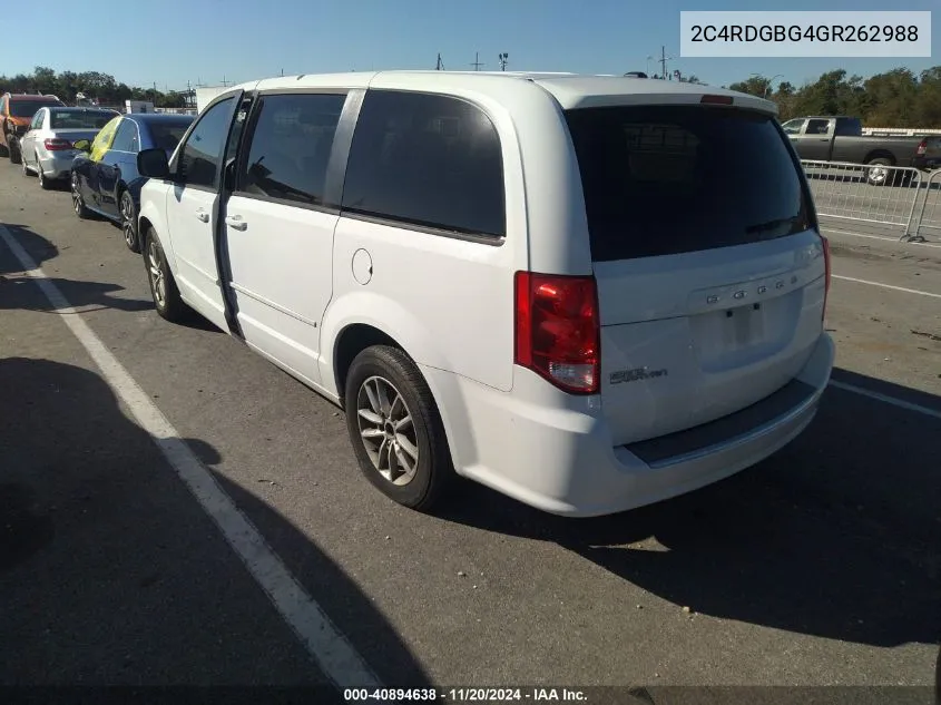 2016 Dodge Grand Caravan Se Plus VIN: 2C4RDGBG4GR262988 Lot: 40894638