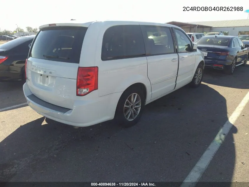 2016 Dodge Grand Caravan Se Plus VIN: 2C4RDGBG4GR262988 Lot: 40894638