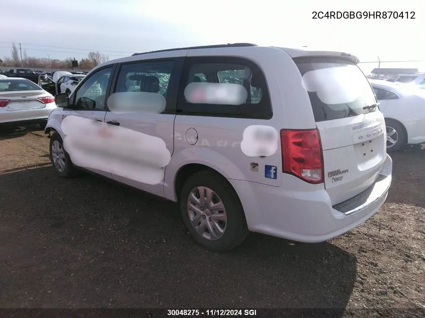 2017 Dodge Grand Caravan Se VIN: 2C4RDGBG9HR870412 Lot: 30048275