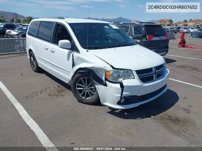 2017 Dodge Grand Caravan Sxt VIN: 2C4RDGCG2HR807652 Lot: 40048027