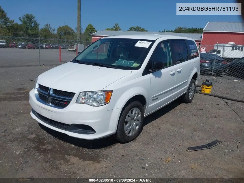 2017 Dodge Grand Caravan Se VIN: 2C4RDGBG5HR781193 Lot: 40280510