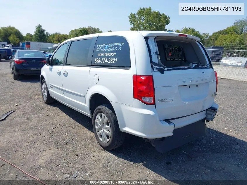 2017 Dodge Grand Caravan Se VIN: 2C4RDGBG5HR781193 Lot: 40280510