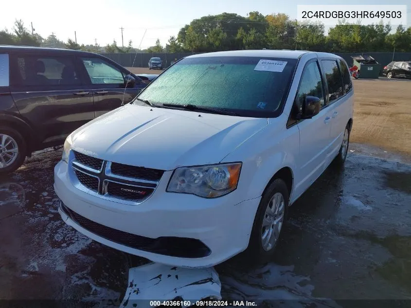 2017 Dodge Grand Caravan Se VIN: 2C4RDGBG3HR649503 Lot: 40366160