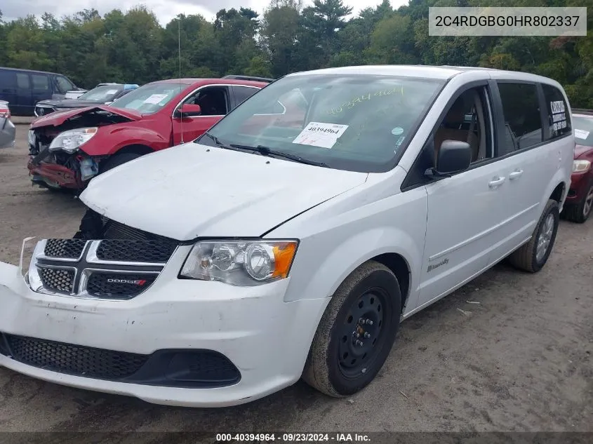 2017 Dodge Grand Caravan Se VIN: 2C4RDGBG0HR802337 Lot: 40394964