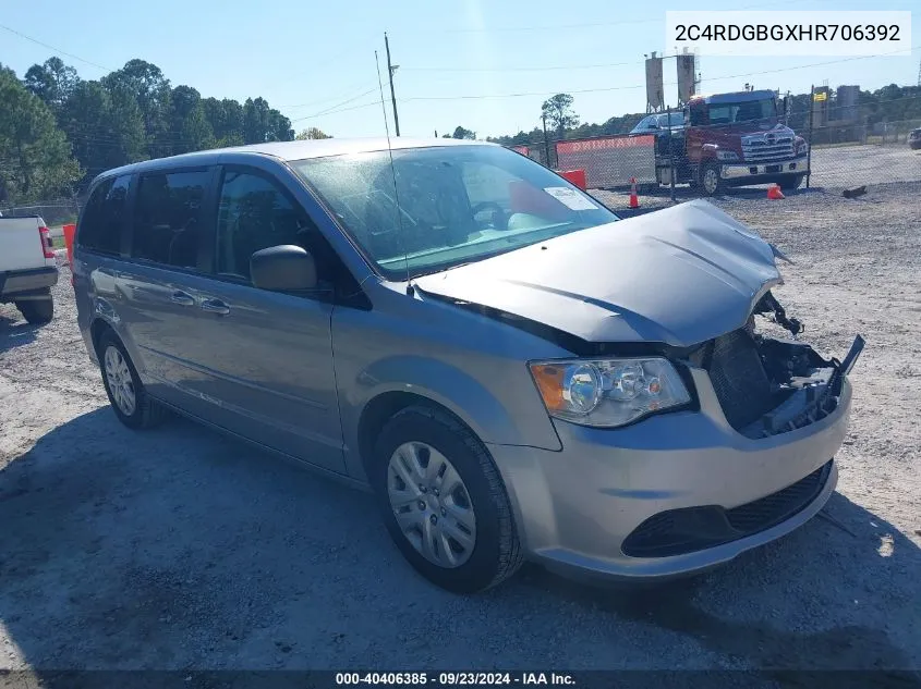 2017 Dodge Grand Caravan Se VIN: 2C4RDGBGXHR706392 Lot: 40406385