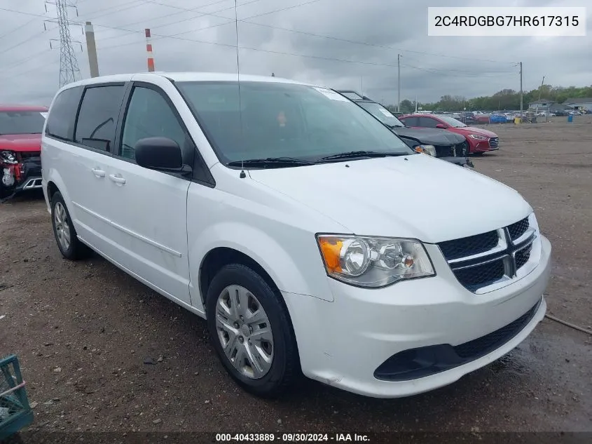 2017 Dodge Grand Caravan Se VIN: 2C4RDGBG7HR617315 Lot: 40433889