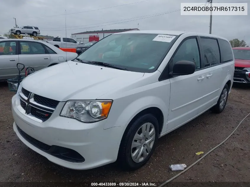 2017 Dodge Grand Caravan Se VIN: 2C4RDGBG7HR617315 Lot: 40433889