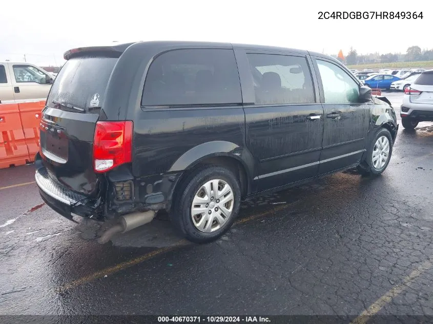 2017 Dodge Grand Caravan Se VIN: 2C4RDGBG7HR849364 Lot: 40670371