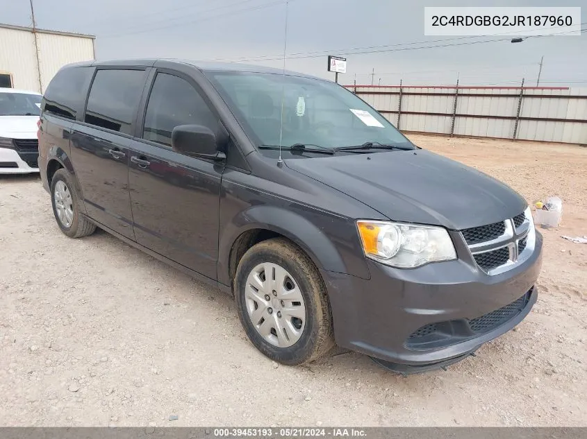 2018 Dodge Grand Caravan Se VIN: 2C4RDGBG2JR187960 Lot: 39453193