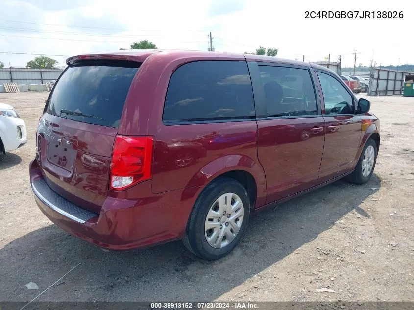 2018 Dodge Grand Caravan Se VIN: 2C4RDGBG7JR138026 Lot: 39913152