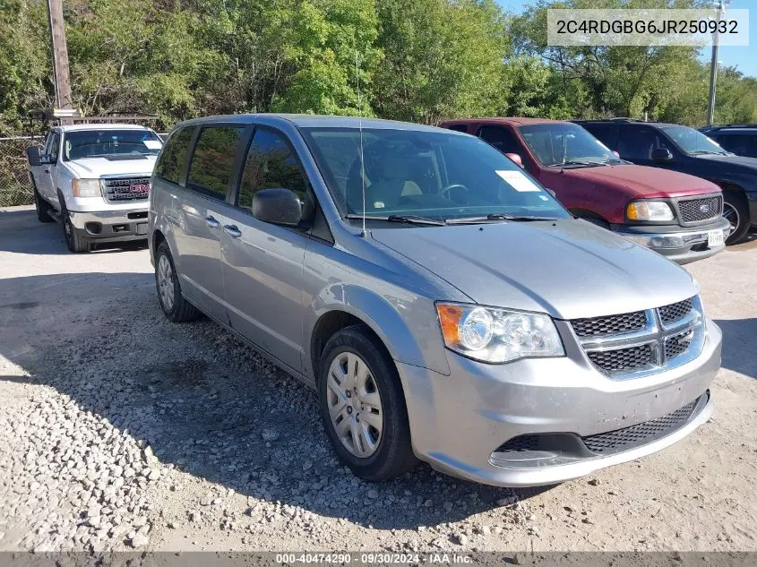 2018 Dodge Grand Caravan Se VIN: 2C4RDGBG6JR250932 Lot: 40474290