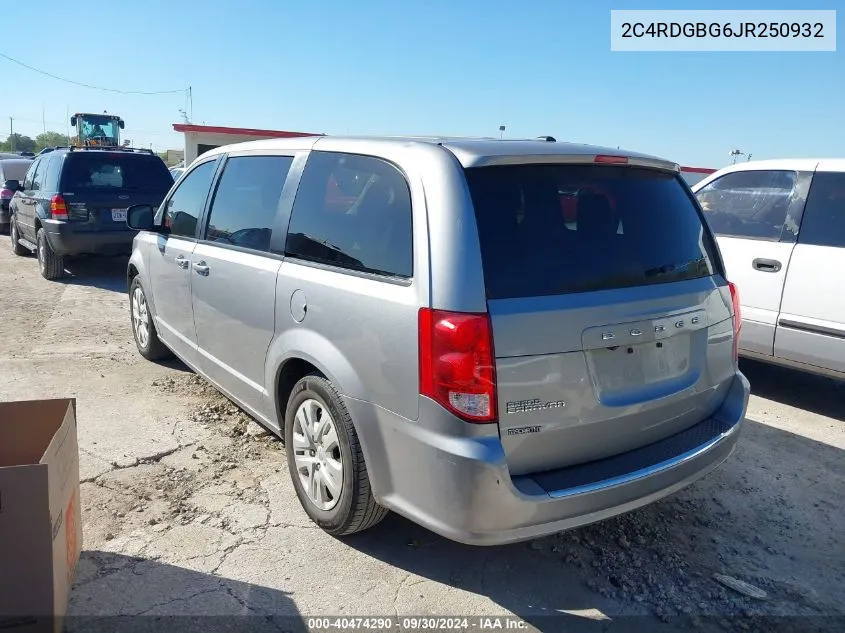 2018 Dodge Grand Caravan Se VIN: 2C4RDGBG6JR250932 Lot: 40474290