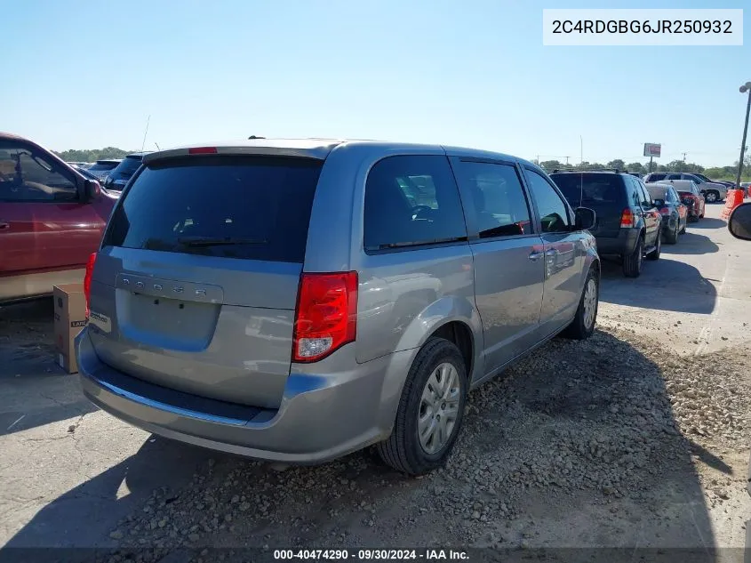 2018 Dodge Grand Caravan Se VIN: 2C4RDGBG6JR250932 Lot: 40474290