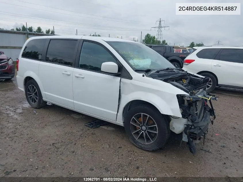 2019 Dodge Grand Caravan Gt VIN: 2C4RDGEG4KR514887 Lot: 12062701