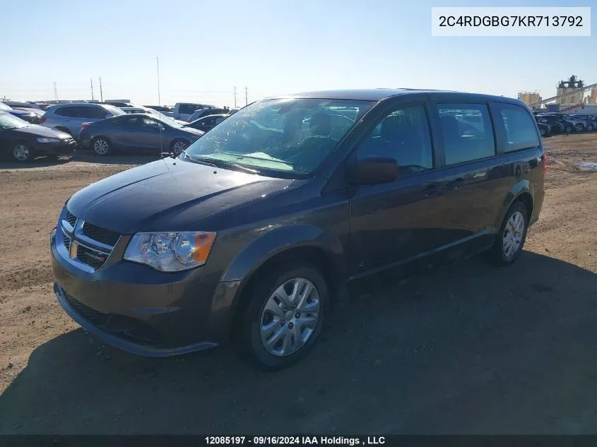 2019 Dodge Grand Caravan Cvp/Sxt VIN: 2C4RDGBG7KR713792 Lot: 12085197