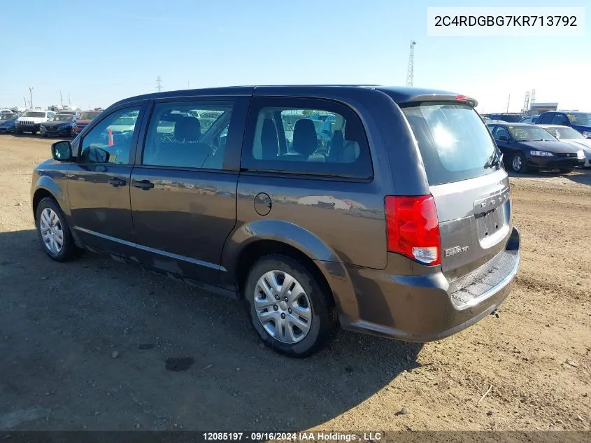 2C4RDGBG7KR713792 2019 Dodge Grand Caravan Cvp/Sxt